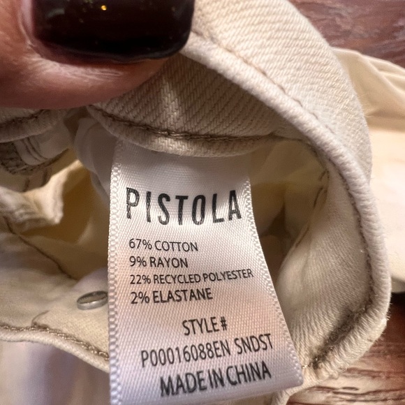 Pistola Jean Woman 27 White Mid Rise Distressed Bleached Slim Fit USA Made Denim - Picture 5 of 10